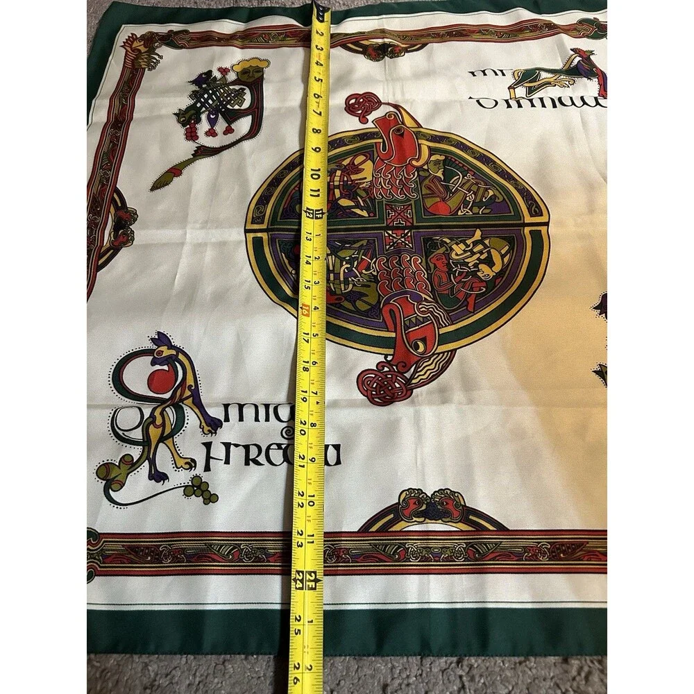 Book Of Kells Scarf Red Green Ivory New Testament Celtic Gospel Square 27 Inch